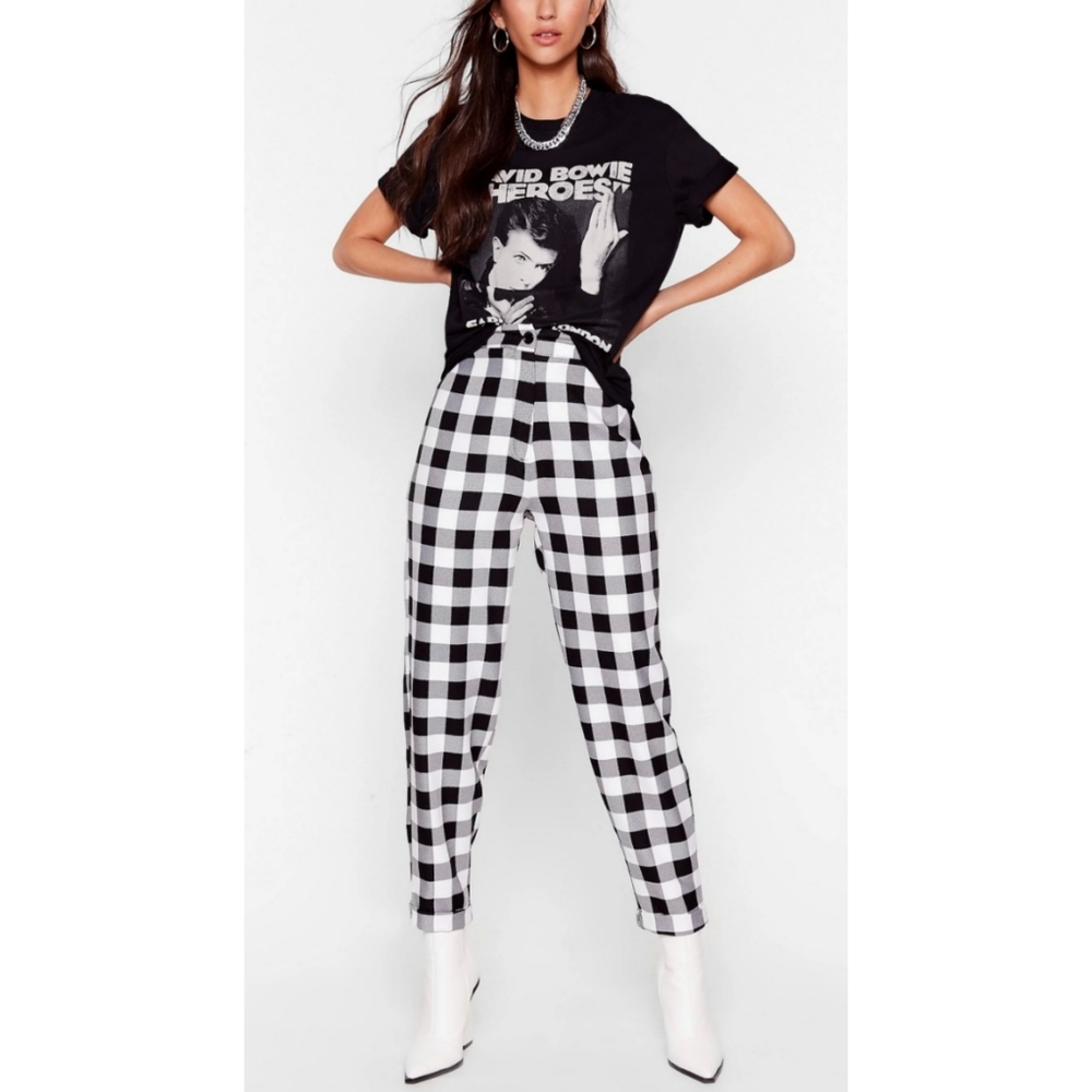 Nasty Gal White Black Gingham Tapered Pants